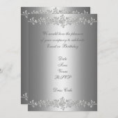 招待状エレガント誕生日グレーシルバーバラトリム 招待状 (正面/裏面)
