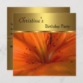 招待状エレガント誕生日パーティー金ゴールドオレンジフラワー 招待状 (正面/裏面)