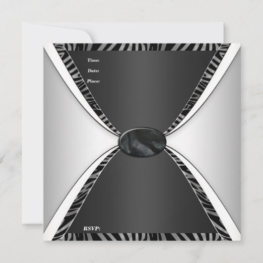 招待状エレガント誕生日30thゼブラ白黒 招待状 (裏面)