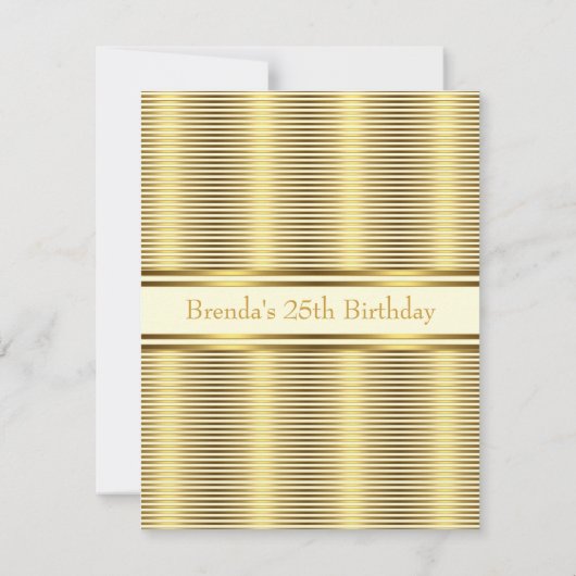 招待状エレガント金ゴールドと白ストライプ水平 招待状 (裏面)