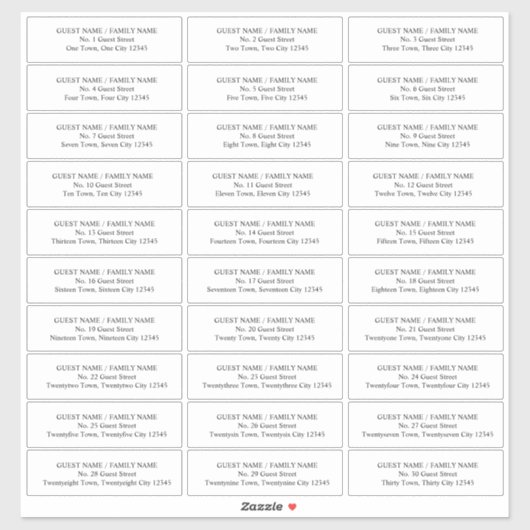 招待状エンベロープのゲスト住所 シール (シート)