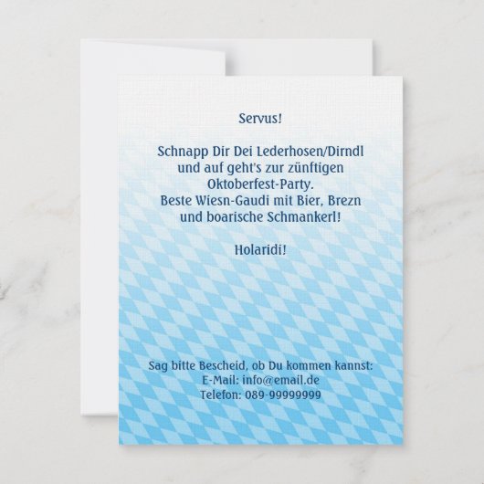 招待状オクトーバーフェストダーンドルウーマンビールスタイン 招待状 (裏面)