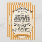 招待状オレンジヴィンテージのストライプのなブライダルシャワー 招待状 (正面/裏面)