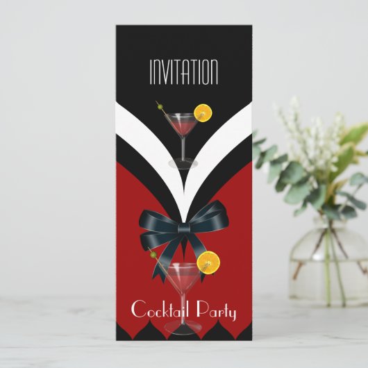 招待状カクテルパーティーレッド白黒タイボウ 招待状 (スタンド正面)