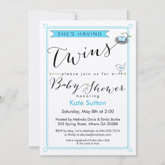 招待状カスタムは双子の赤ちゃんシャワーを持っている 招待状 (正面)