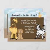 招待状カスタムキッズB-Dayジャングル動物 招待状 (正面/裏面)