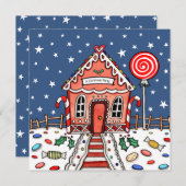 招待状カスタムジンガーブレッドハウスクリスマス (正面/裏面)