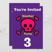 招待状カスタムスカル-誕生日追加の名前/年齢 招待状 (正面/裏面)