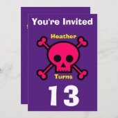 招待状カスタムスカル-誕生日追加の名前/年齢 招待状 (正面/裏面)