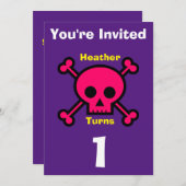 招待状カスタムスカル-誕生日追加の名前/年齢 招待状 (正面/裏面)