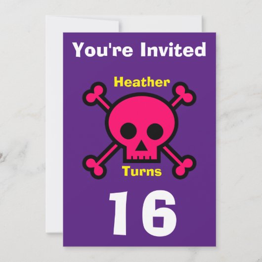 招待状カスタムスカル-誕生日追加の名前/年齢 招待状 (正面)