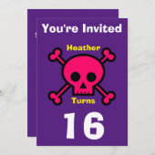 招待状カスタムスカル-誕生日追加の名前/年齢 招待状 (正面/裏面)