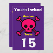 招待状カスタムスカル-誕生日追加の名前/年齢 招待状 (正面/裏面)