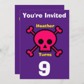 招待状カスタムスカル-誕生日追加の名前/年齢 招待状 (正面/裏面)