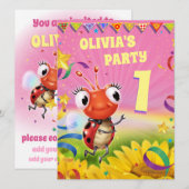 招待状カスタムパーティーの女の子1歳 招待状 (正面/裏面)