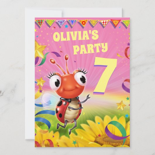 招待状カスタムパーティーの女の子7歳 招待状 (正面)