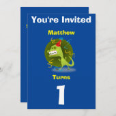 招待状カスタム恐竜 – 誕生日を追加した名前/年齢 招待状 (正面/裏面)