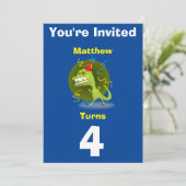 招待状カスタム恐竜 – 誕生日を追加した名前/年齢 招待状 (スタンド正面)