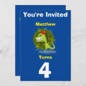 招待状カスタム恐竜 – 誕生日を追加した名前/年齢 招待状 (正面/裏面)