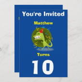 招待状カスタム恐竜 – 誕生日を追加した名前/年齢 招待状 (正面/裏面)