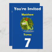 招待状カスタム恐竜 – 誕生日を追加した名前/年齢 招待状 (正面/裏面)