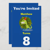 招待状カスタム恐竜 – 誕生日を追加した名前/年齢 招待状 (正面/裏面)