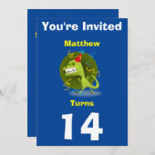 招待状カスタム恐竜 – 誕生日を追加した名前/年齢 招待状 (正面/裏面)