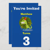 招待状カスタム恐竜 – 誕生日を追加した名前/年齢 招待状 (正面/裏面)