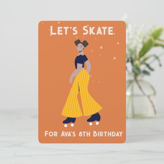 招待状カスタム – ローラースケートで滑る誕生日パーティー 招待状 (スタンド正面)