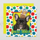 招待状カップケフランスのーキ – ブルドッグ – ティール(緑がかった色) 招待状 (正面/裏面)