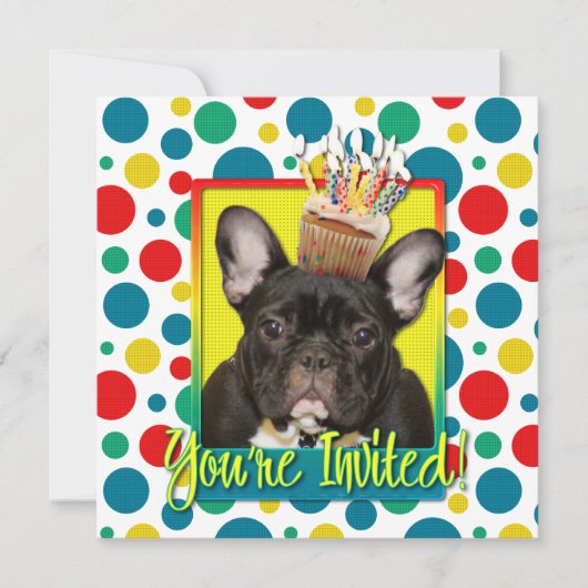 招待状カップケフランスのーキ – ブルドッグ – ティール(緑がかった色) 招待状 (正面)