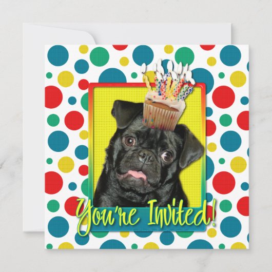 招待状カップケーキ – パグ – ルフィ 招待状 (正面)