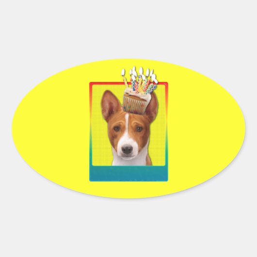 招待状カップケーキ – Basenji 楕円形シール (正面)
