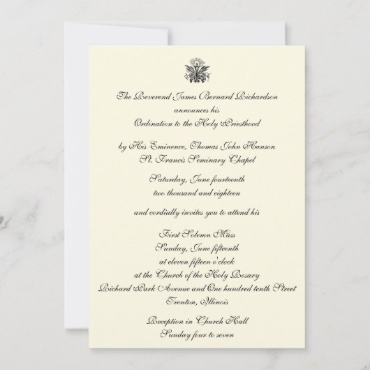 招待状カトリック聖職への戒律 招待状 (裏面)