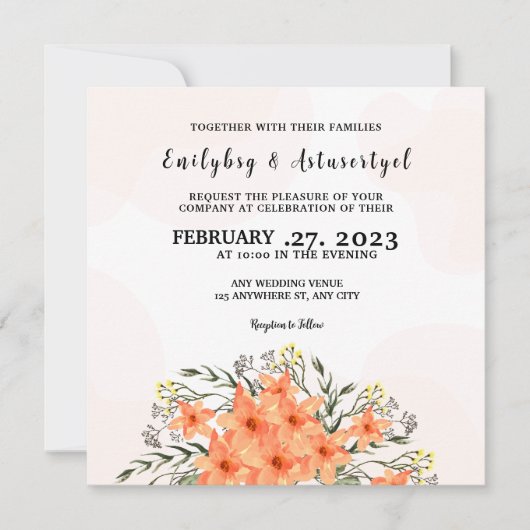 招待状カードカラーフラワーデザインテンプレート 招待状 (正面)