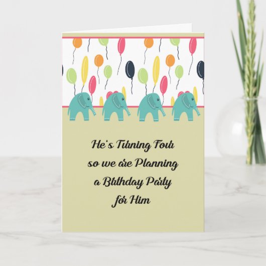 招待状カード男の誕生日パーティー4年 カード (正面)