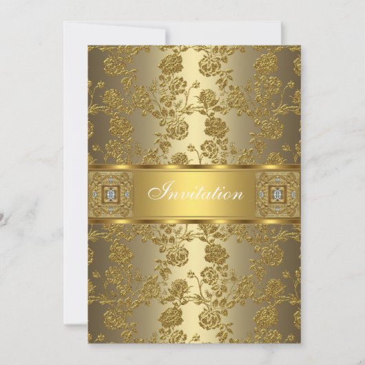 招待状クエレガントラス金ゴールドブロンズフローラ 招待状 (正面)