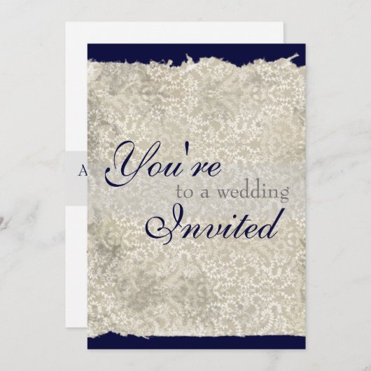 招待状クラシックダマスクウェディングネイビーブルー 招待状 (正面/裏面)