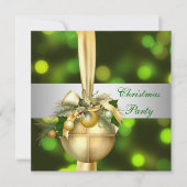 招待状クリスマスパーティー金ゴールドイエローグリーンボール 招待状 (正面)