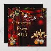 招待状クリスマスパーティー金ゴールドクリスマスレッドグリーン 招待状 (正面/裏面)