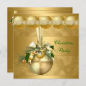 招待状クリスマスパーティー金ゴールドボール金ゴールド渦巻き 招待状 (正面/裏面)