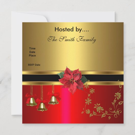 招待状クリスマスホリデーパーティー金ゴールドレッドクリスマス 招待状 (裏面)