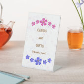 招待状グリッターピンクと青の花 台座サイン (インサイチュ)