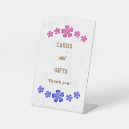 招待状グリッターピンクと青の花 台座サイン