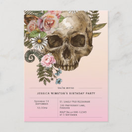 招待状ゴシックほこりっぽいピンクヴィンテージスカル ポストカード