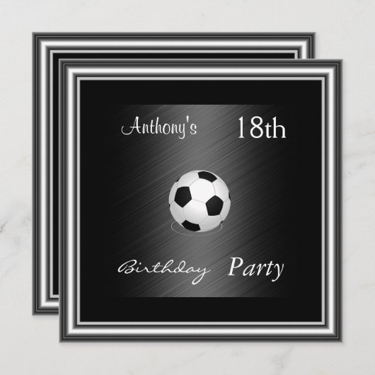 招待状サッカー18thバースデーパーティーシルバー 招待状 (正面/裏面)