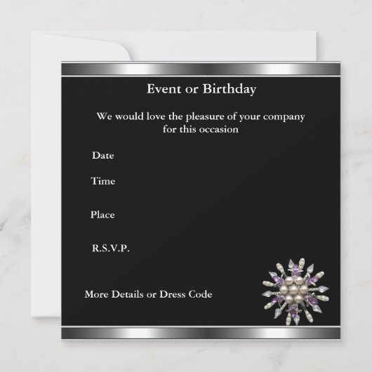 招待状シルバーマウブパープルクリスタルジュエルブラック 招待状 (裏面)