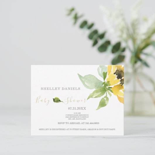 招待状シンプルひまわり赤ちゃんシャワー 案内ポストカード (スタンド正面)