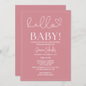 招待状シンプルほこりっぽいピンクベビーシャワー 招待状 (正面/裏面)
