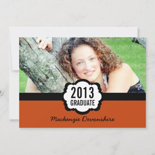 招待状シンプルシック卒業オレンジ 招待状 (正面)